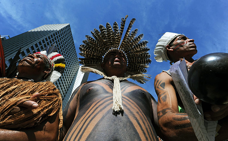 UN rio+20: Brazilian natives during a protest against the Brazilian Development Bank