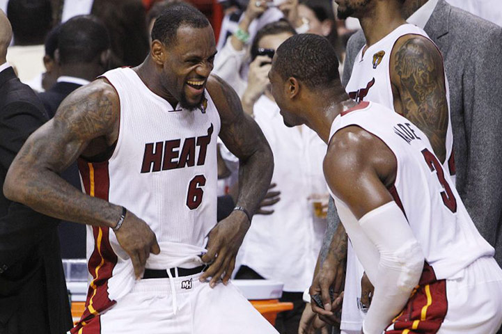 NBA5: Miami Heat small forward LeBron James (6) and shooting guard Dwyane Wade