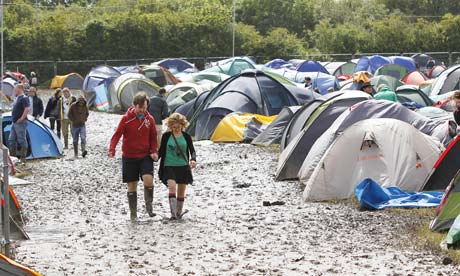 The muddy campsite at the Isle of Wight festival