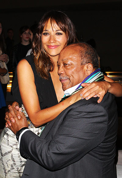week in film : Actor Rashida Jones hugs her father the musician and producer Quincy Jones