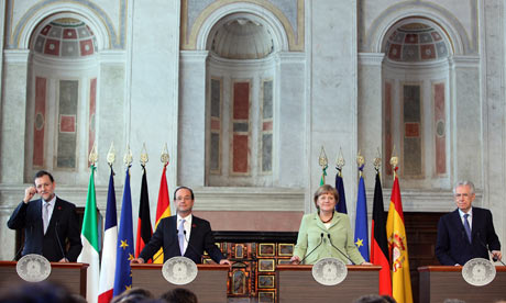 Spain's Mariano Rajoy, France's Francois Hollande, Germany's Angela Merkel and Italy's Mario Monti