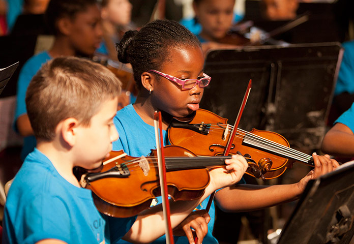 Stockwell Children's Orchestra play at the Southbank Festival of the World