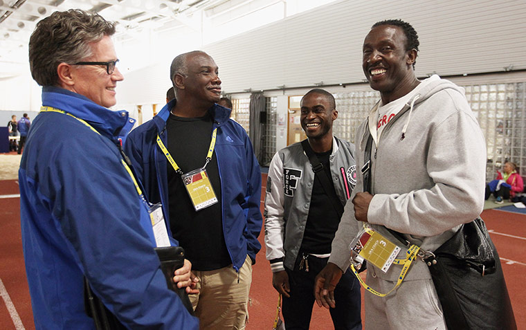 Athletics: Coaches Aston Moore and Linford Christie with Charles van Commenee