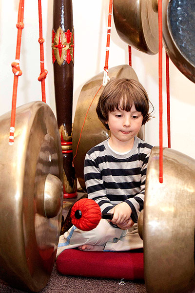 Southbank: A boy takes part in the Gamelan workshop