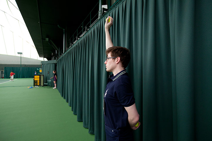 Meltzer the ballboy: Tom Meltzer training with Wimbledon ball boys and girls