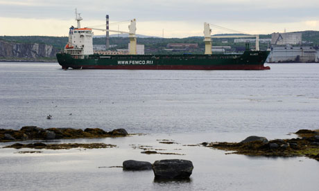 The Russian-operated ship Alaed, carrying arms for Syria, is moored at Murmansk