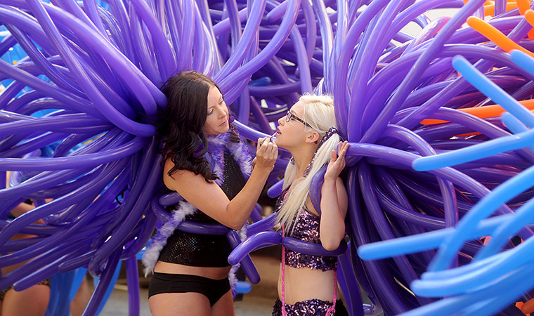 Gay pride week: San Francisco, US: Niki Ryan, left, applies lipstick for her niece 