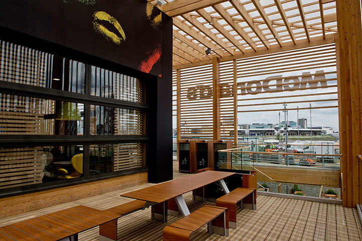 McDonald's Olympic park: Benches in the McDonald's at the Olympic park