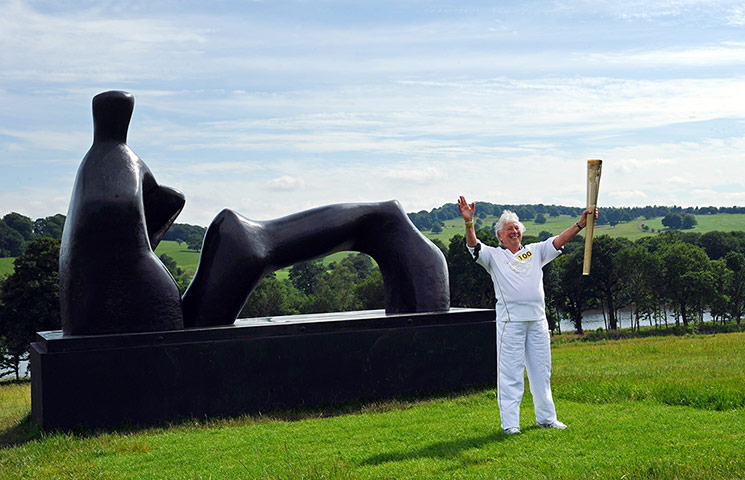 Olympic torch relay: Muriel Brown from Manchester at the Yorkshire Sculpture Park near Wakefield
