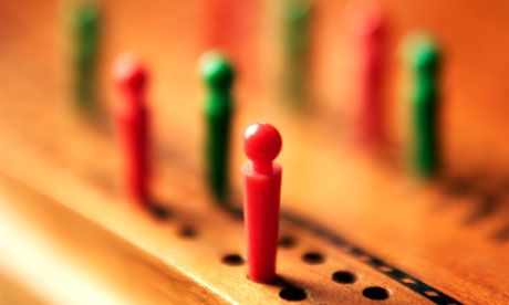 cribbage board with pegs