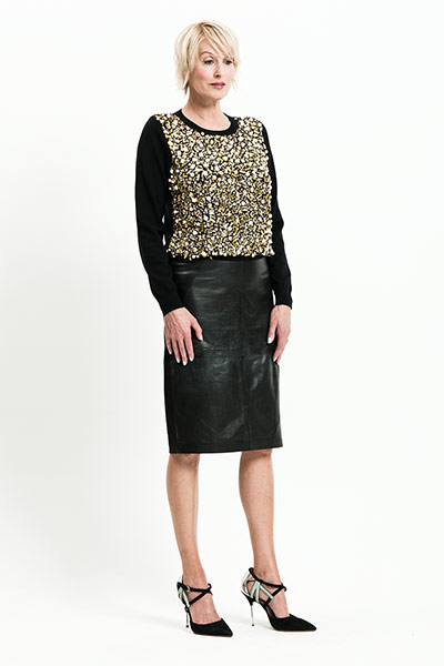 All Ages: metallic gold and black top