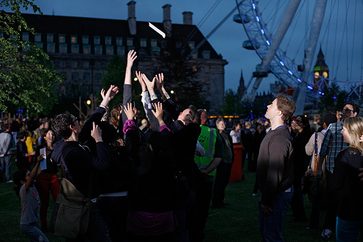24 hours in pictures: Poems dropped by helicopter over the Jubilee Gardens in London
