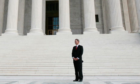 Chief Justice John Roberts on the front plaza of Supreme Court in Washington