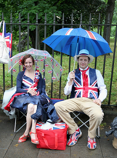 Jubilee pageant: Revellers queue to enter a Jubilee Party in Battersea Park