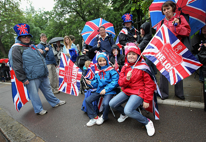 Jubilee pageant: Revellers queue to enter a Jubilee Party in Battersea Park