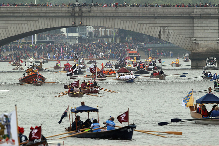 Jubilee boat pageant: Boats line up for the start of the Diamond Jubilee River Pageant