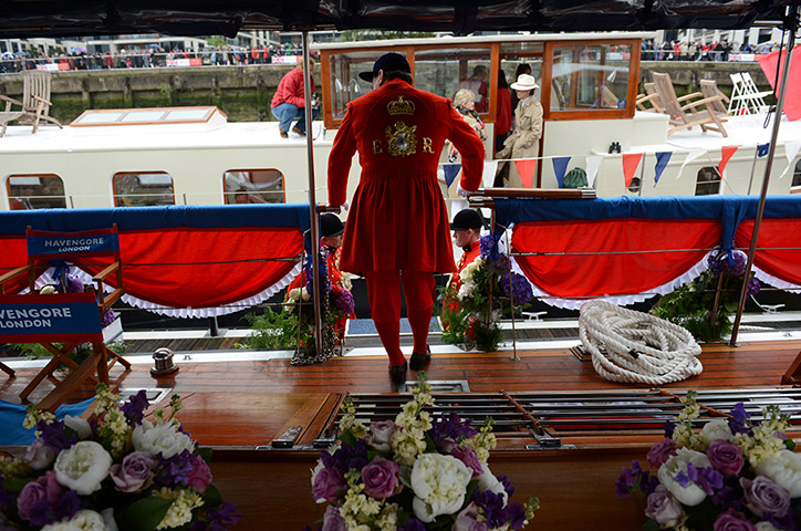 Jubilee boat pageant: A crewman on board the boat 'Havengore' stands waiting for the royal party