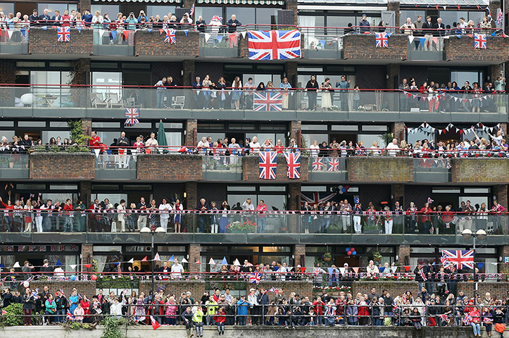 Jubilee Thames pageant: Revellers line the route during the Diamond Jubilee River Pageant