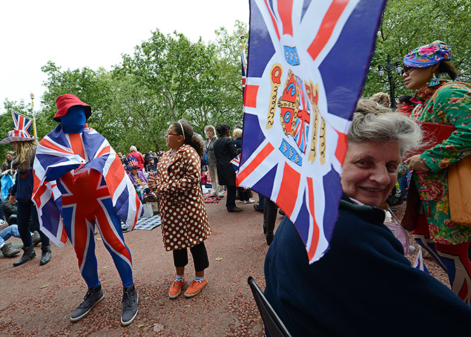 Diamond Jubilee day 2: A man dressed in an all-in-one suit of the Union flag on the Mall 