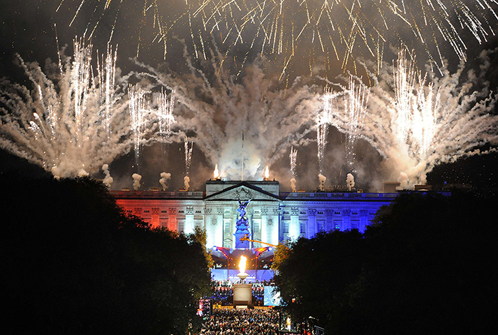 Jubilee beacons: A beacon is lit by Queen Elizabeth II outside Buckingham Palace 