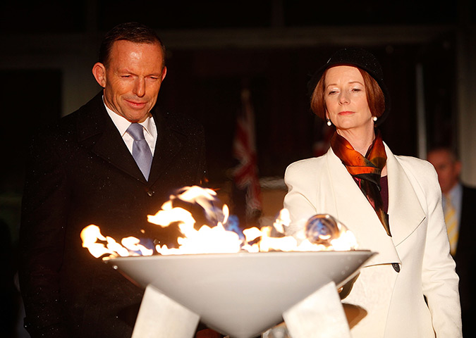Jubilee beacons: Australian Prime Minister Julia Gillard lights a beacon in Canberra