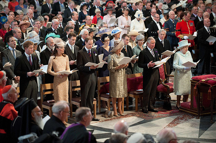 Service Of Thanksgiving: The Queen, Prince Charles, Camilla, Duchess of Cornwall, Prince William