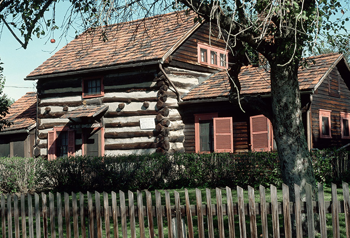 Endangered historic US: The Joseph Bimelek Log Haus, built in 1817, at Zoar, Ohio