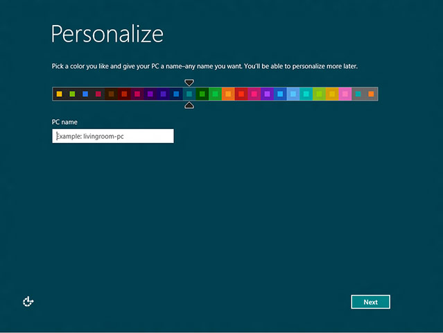 Windows 8: Choose a colour: the first action after installation