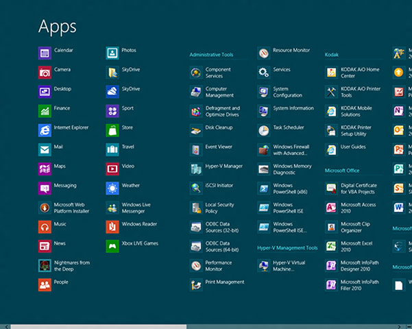 Windows 8: The All Apps view in the Start Menu