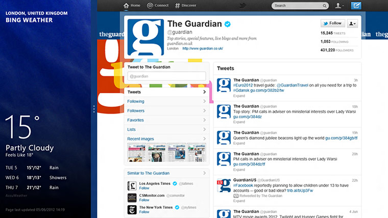 Windows 8: The split view in Metro shows two apps side by side