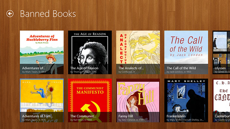 Windows 8: The Banned Books section from the Free Books app
