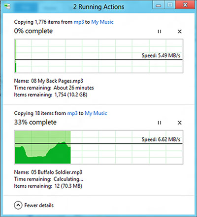 Windows 8: The new Copy dialog is able to display progress