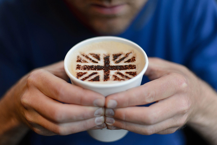 Week in Business: A man poses with a cappuccino with chocolate in the shape of the Union Flag
