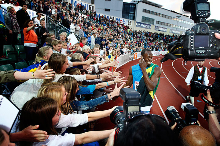 24 Hours: Oslo, Norway: Usain Bolt reacts after winning the men's 100m