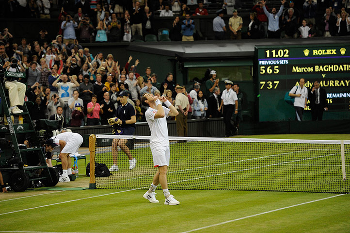 Wimbledon day 6: Andy Murray celebrates at Wimbledon 2012