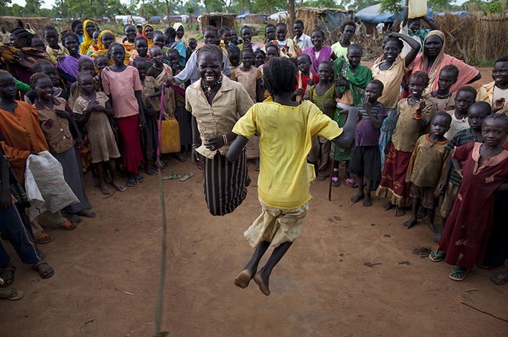 24 hours in pictures: Sudanese girls jump rope at the Yida refugee camp 