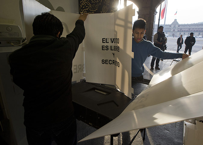 Mexico election: Mexico City: Workers prepare a polling station