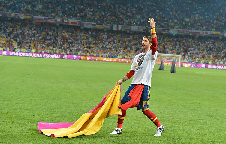 sport22: Spanish defender Sergio Ramos salutes th