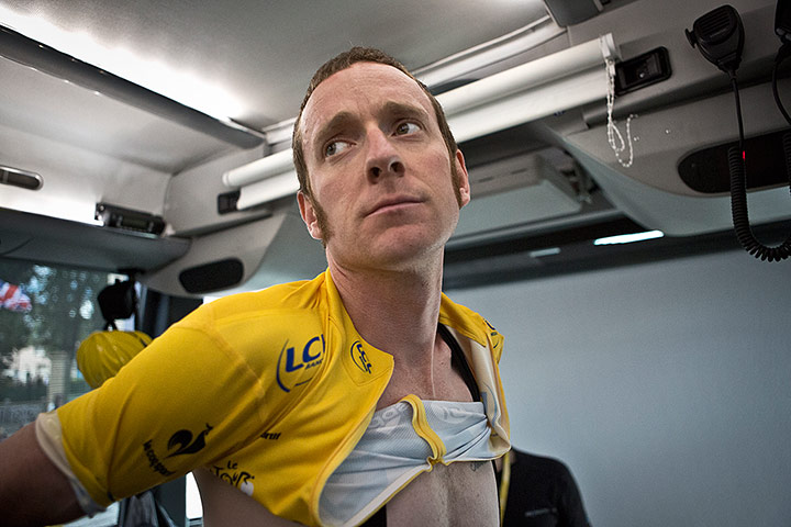 Wiggins: Bradley Wiggins on the team bus