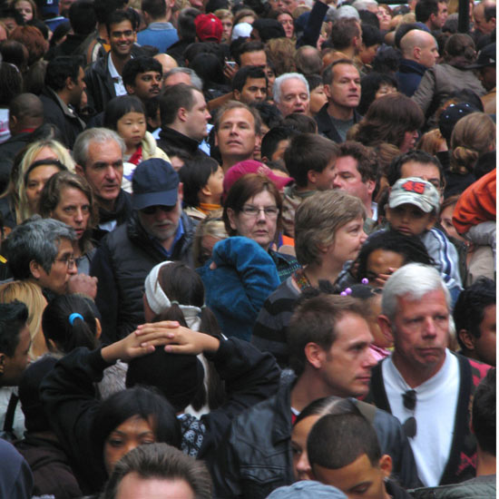 crowded street during Thanksgiving Parade, USA, Manhattan, New York