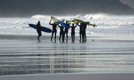 A surf school on Whitesands beach, St Davids, Pembrokeshire