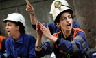 Coal miners protest in front of the Regional Parliament in Oviedo