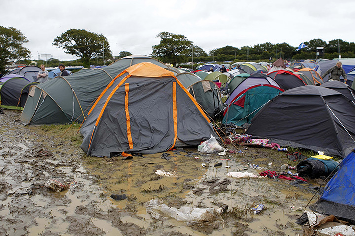 Wet festivals update: Muddy campsite at the Isle of Wight festival