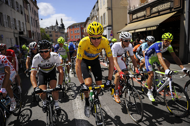 Picture desk live: Tour de France leader Bradley Wiggins at the start of stage ten of the race