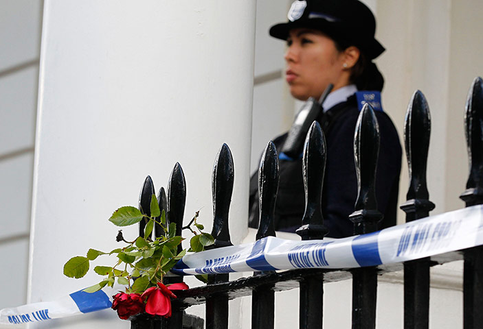 Picture desk live: A police support officer guards the Belgravia home of Eva Rausing