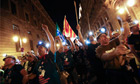 Coal miners take part in the last day of the "Marcha Negra" (Black March) in Madrid