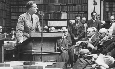 Julian Huxley addresses a room full of men