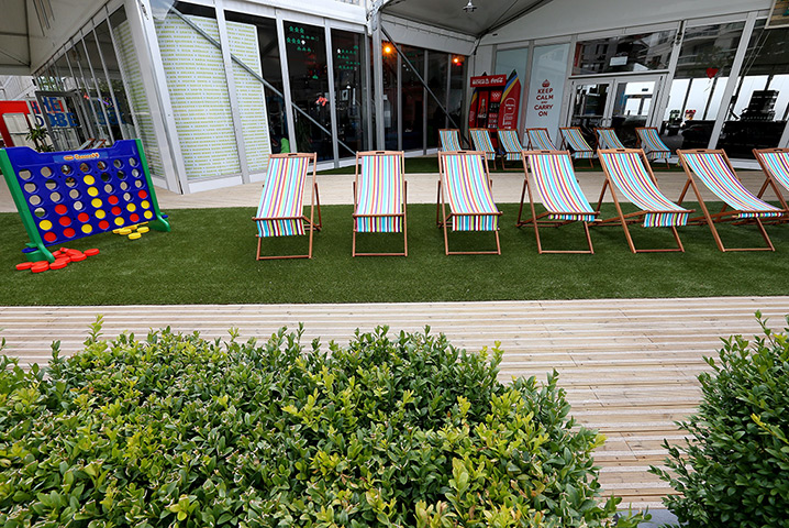 Olympic Village: Giant connect- 4 games in the recreational area