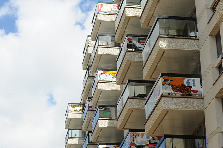 Olympic Village: Painted balcony of athletes rooms