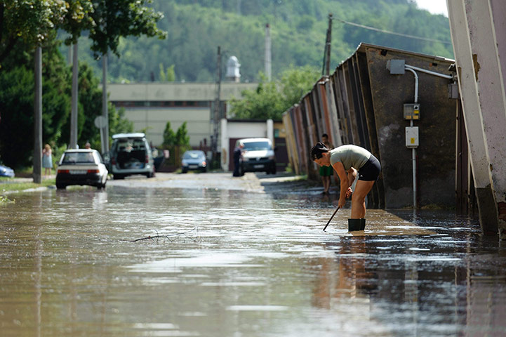 A Longer View - Flooding: Torrential rain flashflooded several streets of Salgotarjan